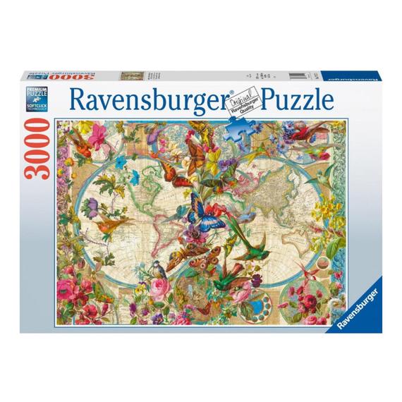 Ravensburger Puzzle 3000 db - Világtérkép és pillangók (86838)