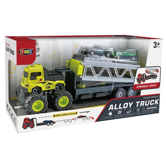 Lendkerekes tréler 2 db fém autóval (10337)