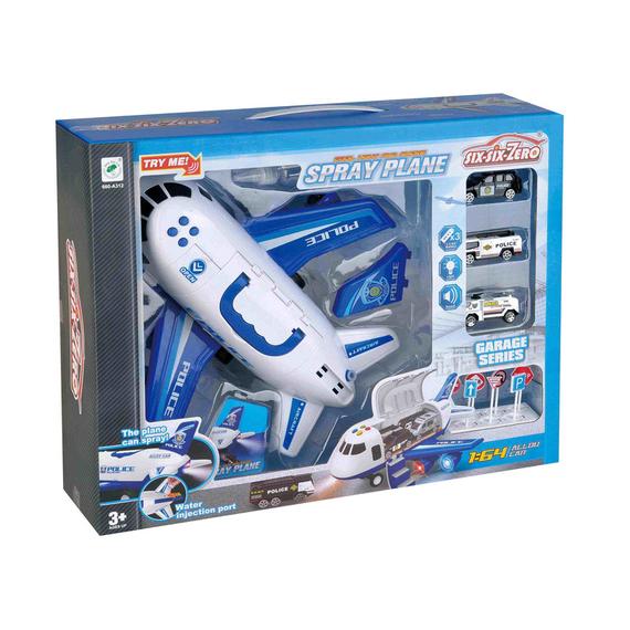 Teherszállító repülőgép, zenél, világít, 3 fém autóval és táblákkal (91179)